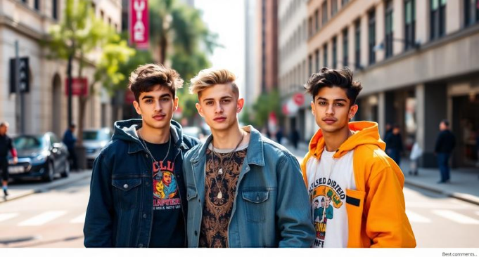 “Portrait of stylish boy with floating heart emojis and reaction icons, soft glow, modern social media theme”